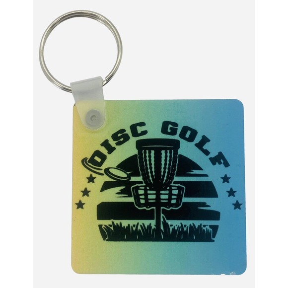 Disc Golf Keychain DISCGOLF SUNRISE Blue Yellow Gradient Custom Made Key Ring - Picture 1 of 5